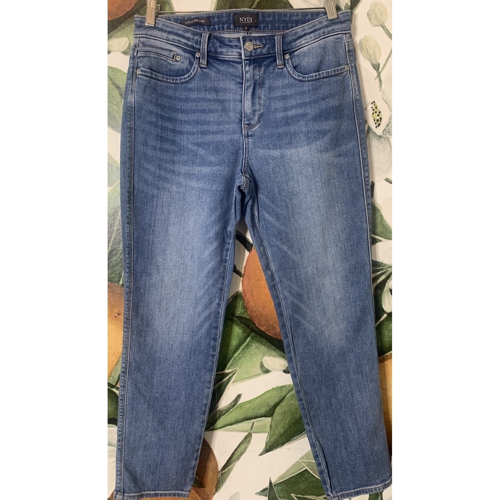 NYDJ Size 4 Stella Relaxed Jeans Lift Tuck Technology Denim Cotton Blend Blue